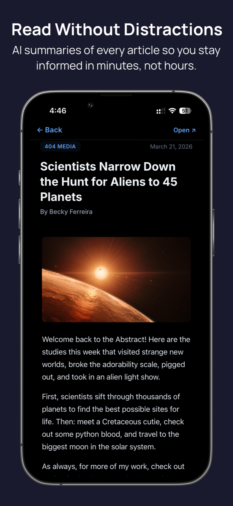 Hushread distraction-free reading mode