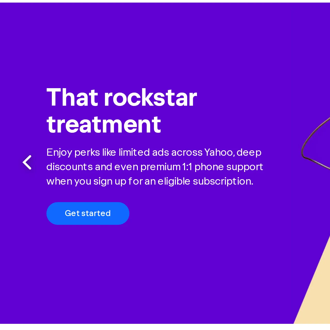 Yahoo Plus page banner reading Enjoy perks like limited ads across Yahoo, deep discounts and even premium 1:1 phone support when you sign up for an eligible subscription